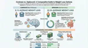 Contrave vs Zepbound 2026: 22.5% vs 8.1% Weight Loss – Pill vs Dual Hormone Injection