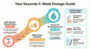 Saxenda Dosage Guide: 0.6mg Start to 3mg Max (5-Week Titration Schedule)