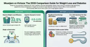 Victoza vs Mounjaro 2026: Mounjaro 22.5% Weight Loss vs Victoza ~3% – Complete Comparison